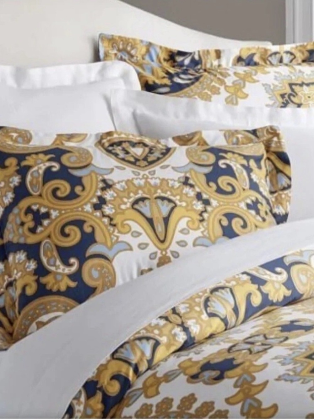Pottery Barn Kendall Queen Duvet Cover and 4 Shams 2 Standard 2 Euro Gold Blue